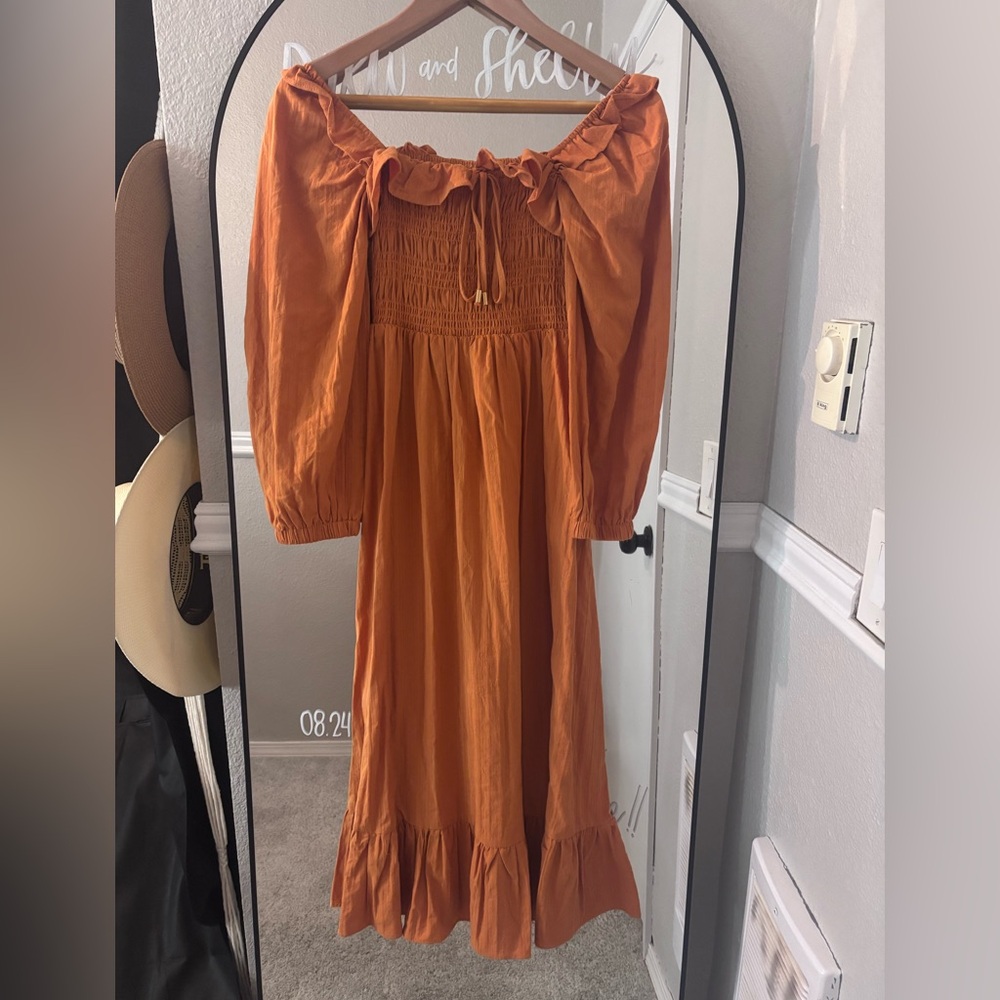 Long sleeve midi peasant dress